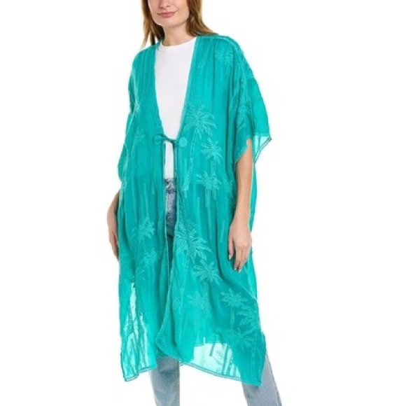 Johnny Was Palm Georgia Kimono In Aqua Blue - One Size - Picture 6 of 11